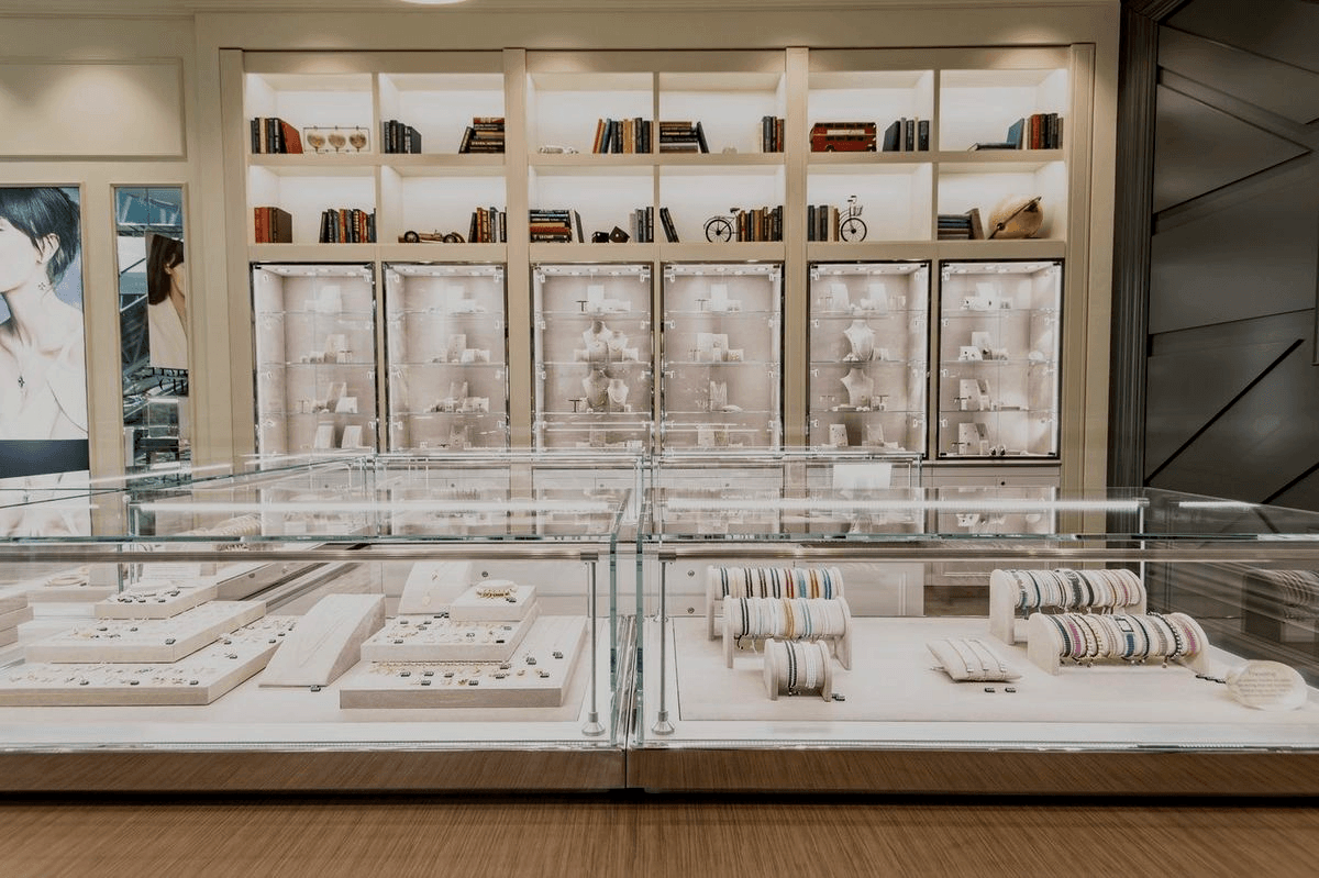 Bookcase display wall, Links of London, Golden Hall, Athens.