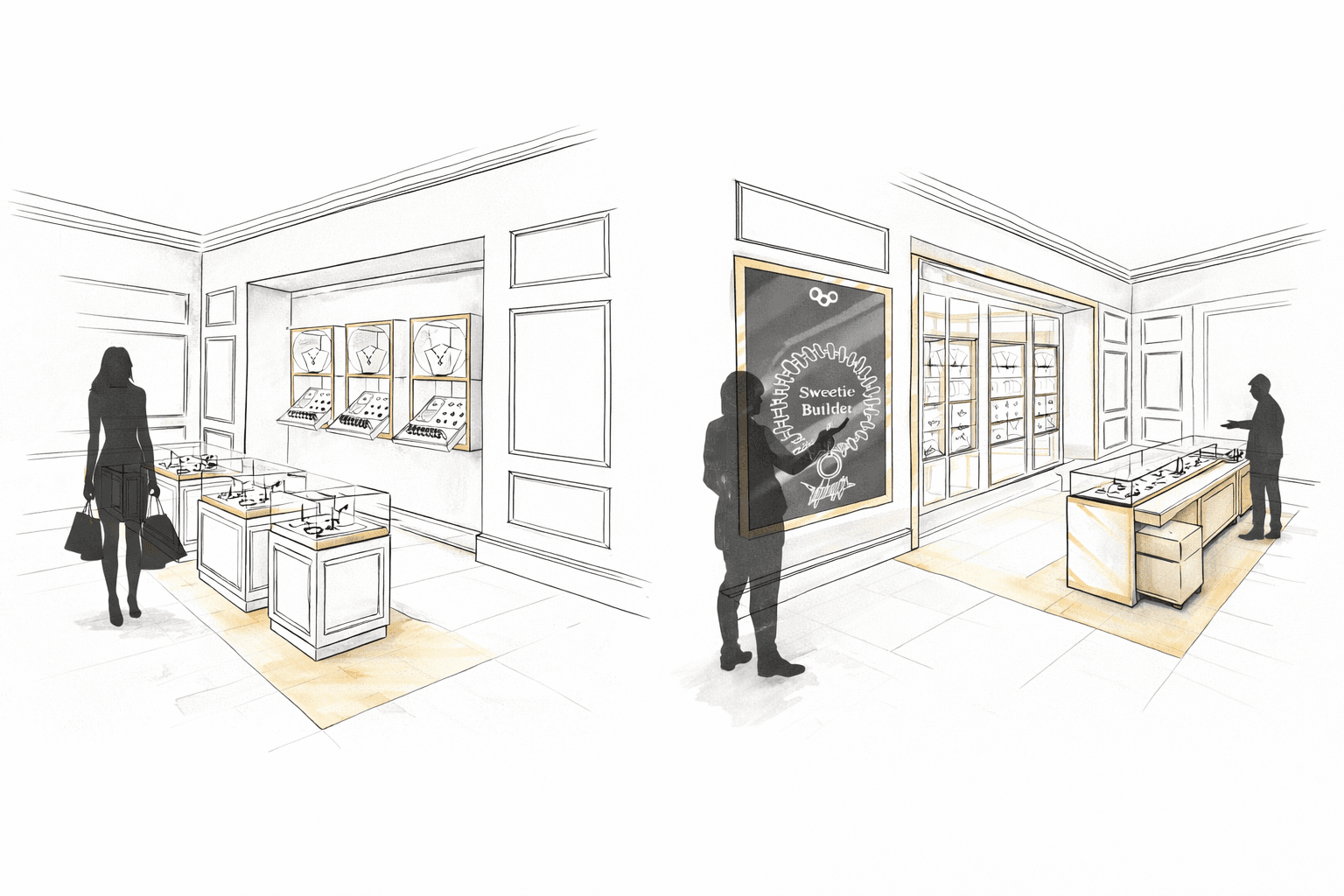 Hand sketch design for the Links of London Westfield flagship.