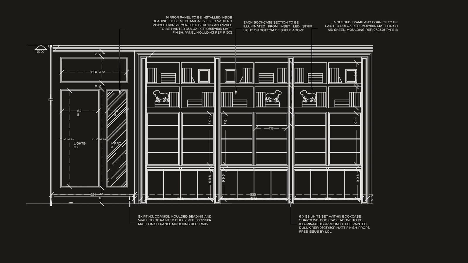 Bookcase and display fixture elevation, Links of London flagship.